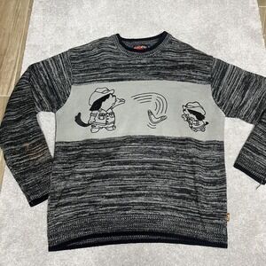 Vintage Diss Sweater Mens Large Gray Black Knit Boomerang Dog Graphic 90s